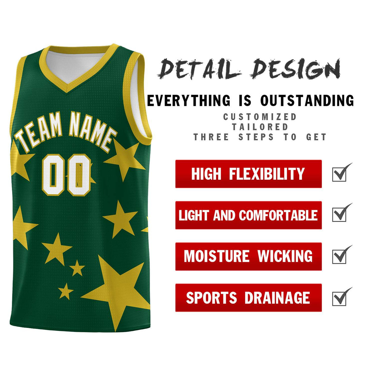 Custom Green Old Gold Graffiti Pattern Star Print Basketball Jersey Kits|KXKSHOP