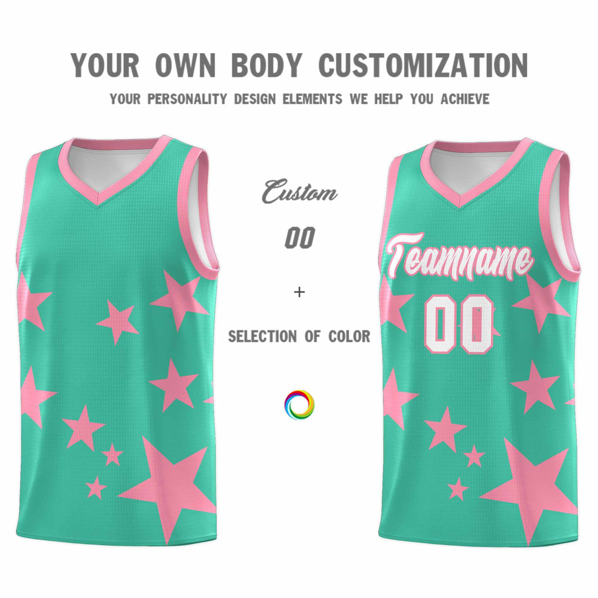 Custom Bright Green Light Pink Graffiti Pattern Star Print Basketball Jersey Kits|KXKSHOP