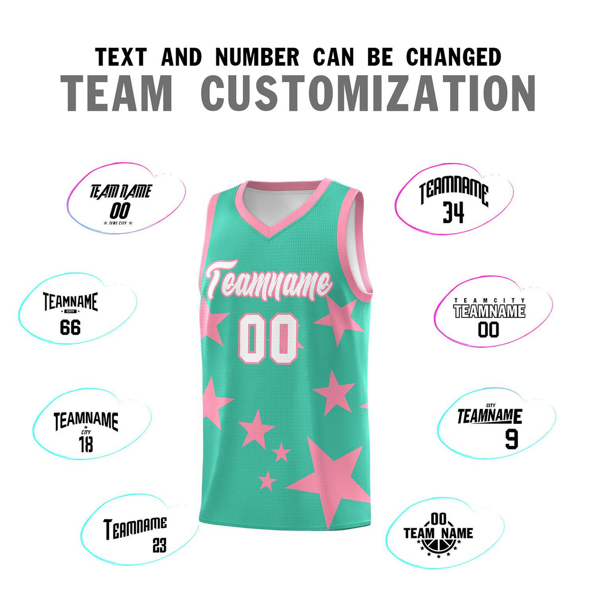 Custom Bright Green Light Pink Graffiti Pattern Star Print Basketball Jersey Kits|KXKSHOP