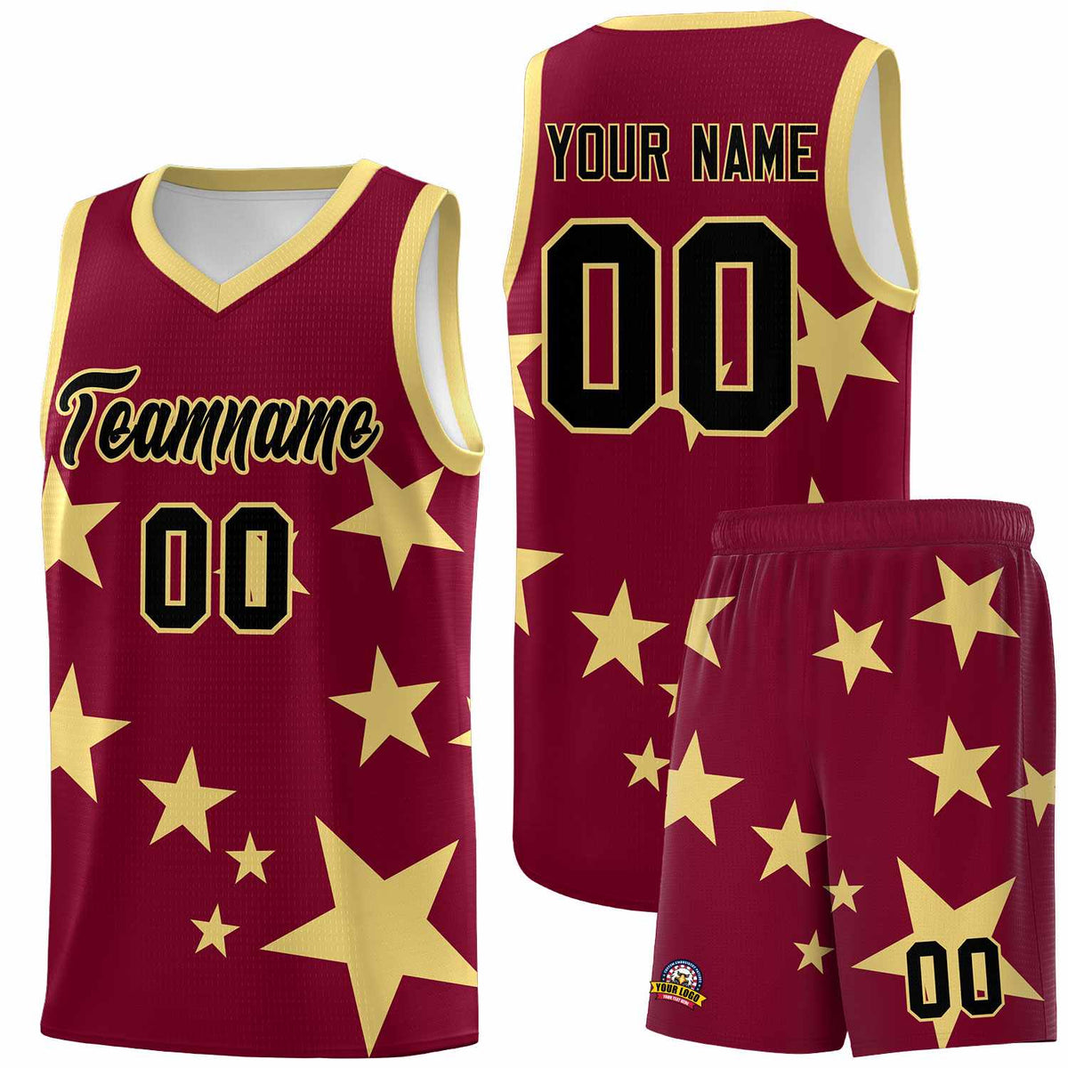 Custom Crimson Khaki Graffiti Pattern Star Print Basketball Jersey Kits|KXKSHOP
