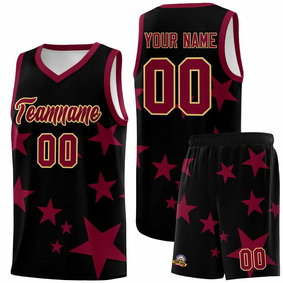 Custom Black Crimson Graffiti Pattern Star Print Basketball Jersey Kits|KXKSHOP