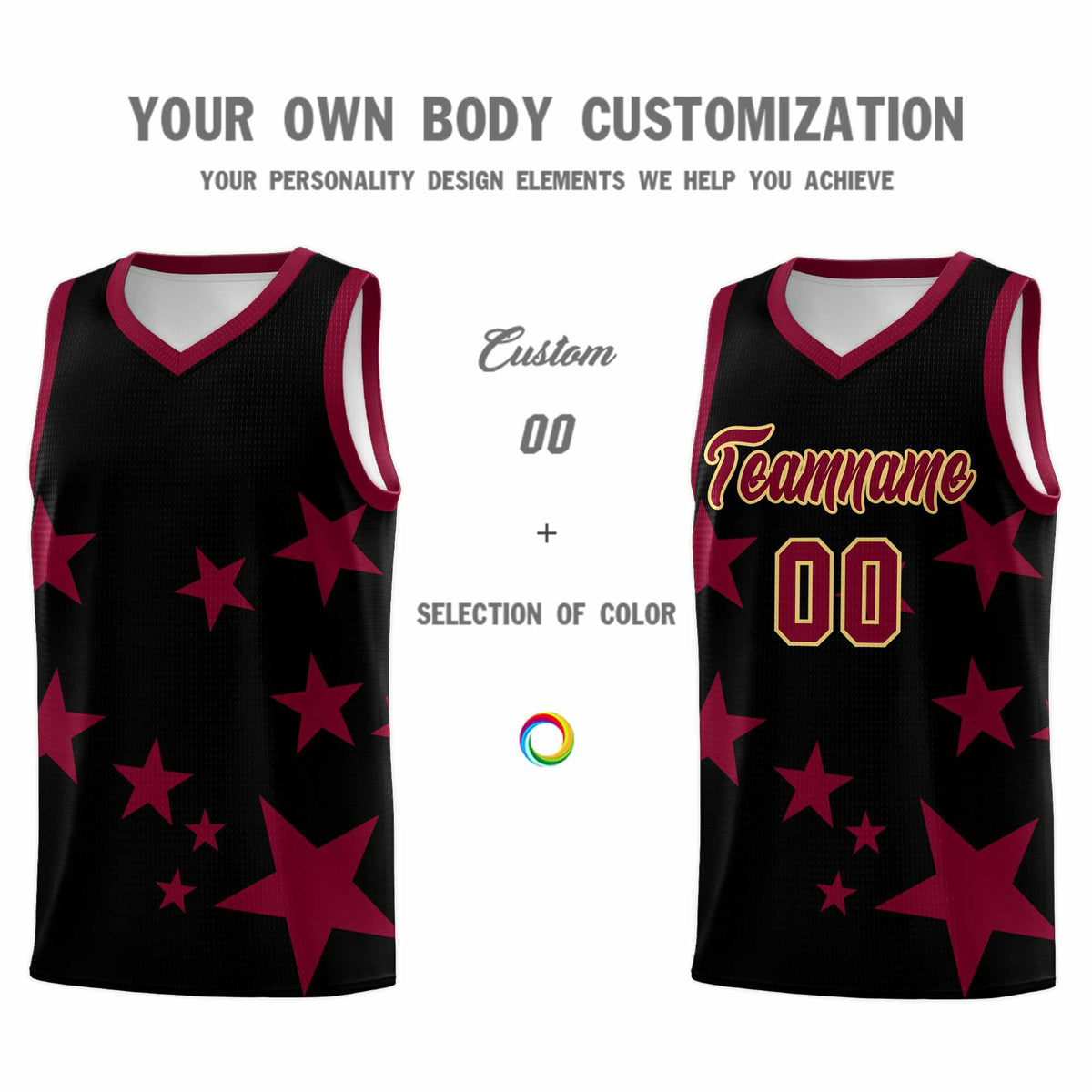 Custom Black Crimson Graffiti Pattern Star Print Basketball Jersey Kits|KXKSHOP
