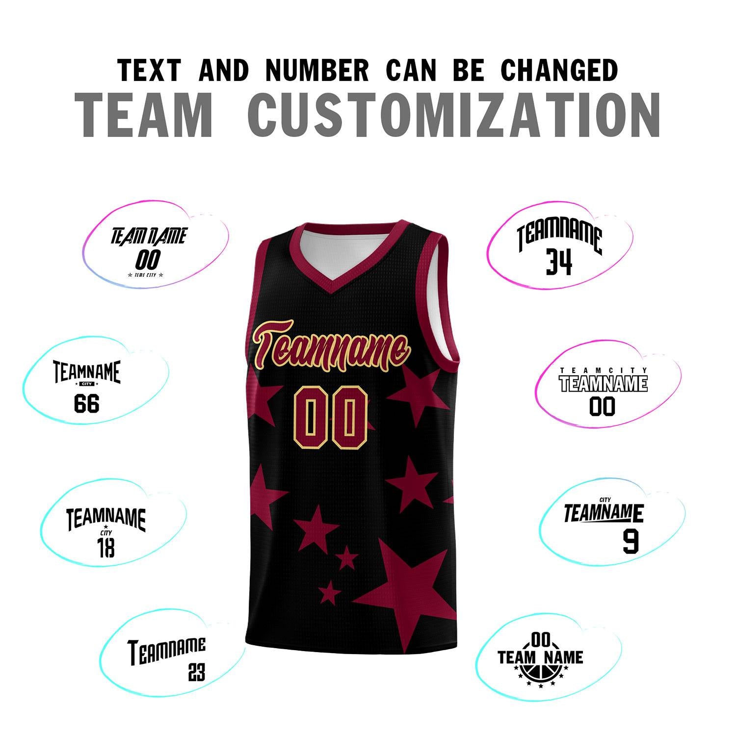 Custom Black Crimson Graffiti Pattern Star Print Basketball Jersey Kits|KXKSHOP