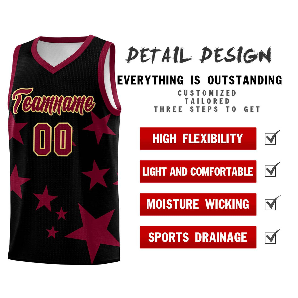 Custom Black Crimson Graffiti Pattern Star Print Basketball Jersey Kits|KXKSHOP