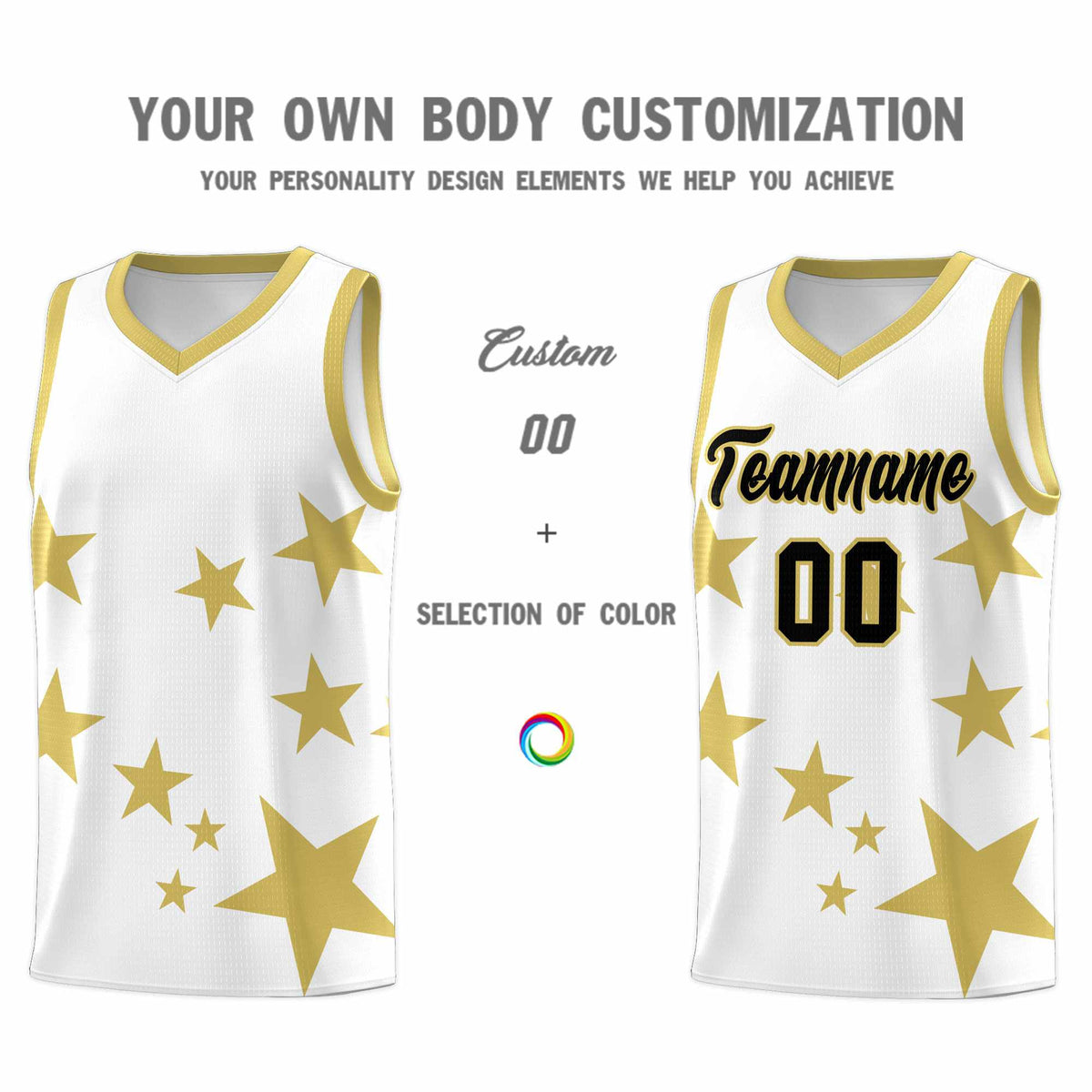 Custom White Old Gold Graffiti Pattern Star Print Basketball Jersey Kits|KXKSHOP