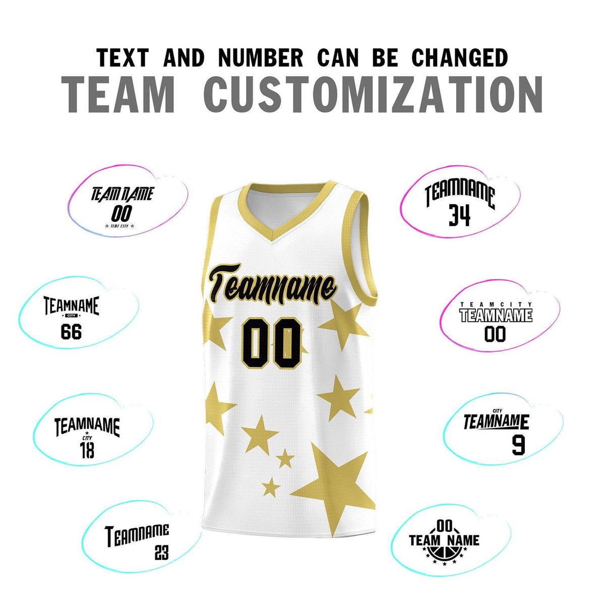 Custom White Old Gold Graffiti Pattern Star Print Basketball Jersey Kits|KXKSHOP