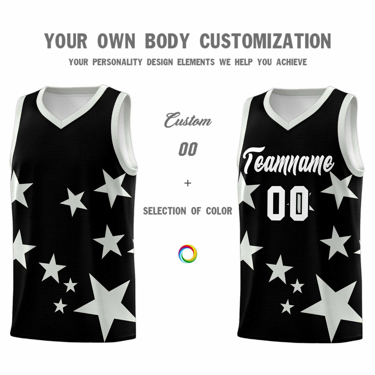 Custom Black Gray Graffiti Pattern Star Print Basketball Jersey Kits|KXKSHOP
