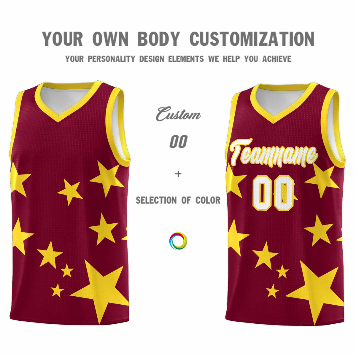 Custom Crimson Gold Graffiti Pattern Star Print Basketball Jersey Kits|KXKSHOP