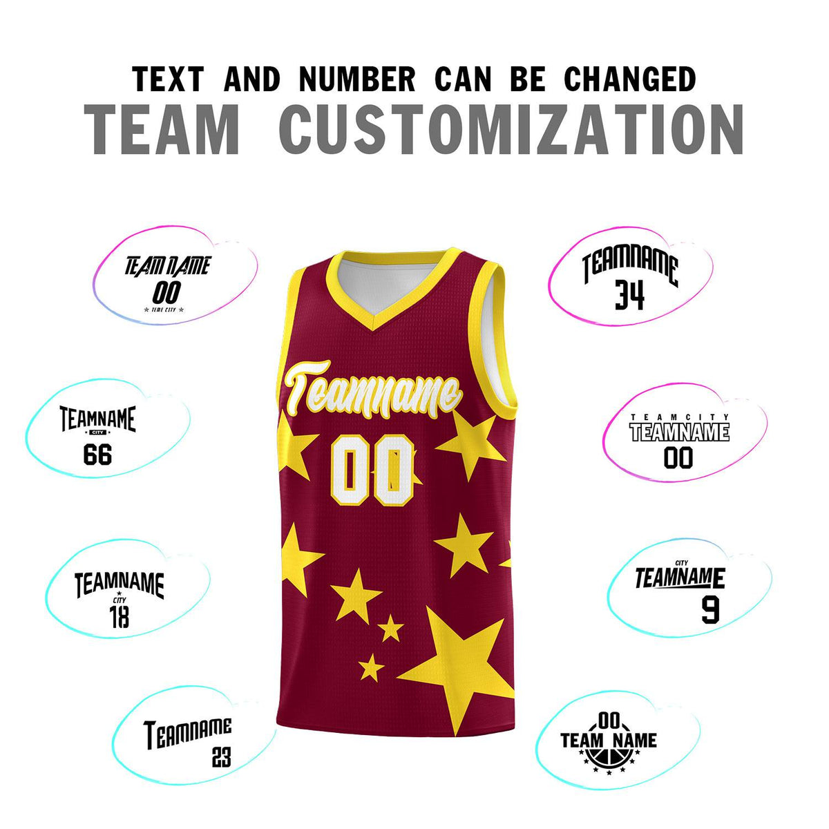 Custom Crimson Gold Graffiti Pattern Star Print Basketball Jersey Kits|KXKSHOP