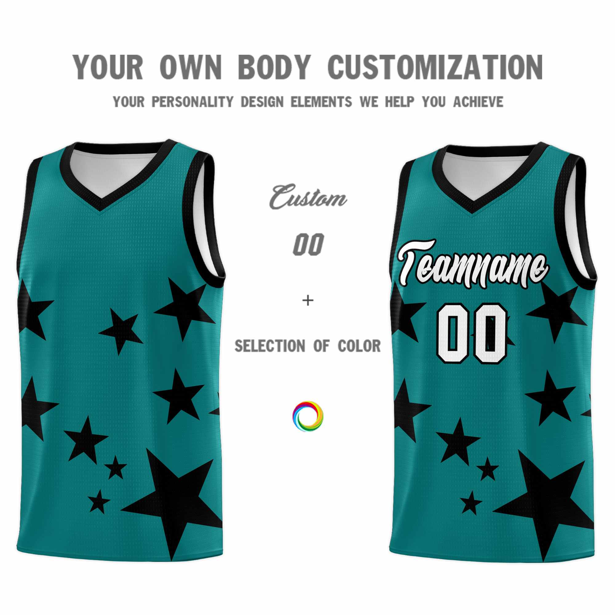 Custom Aqua Black Graffiti Pattern Star Print Basketball Jersey Kits|KXKSHOP