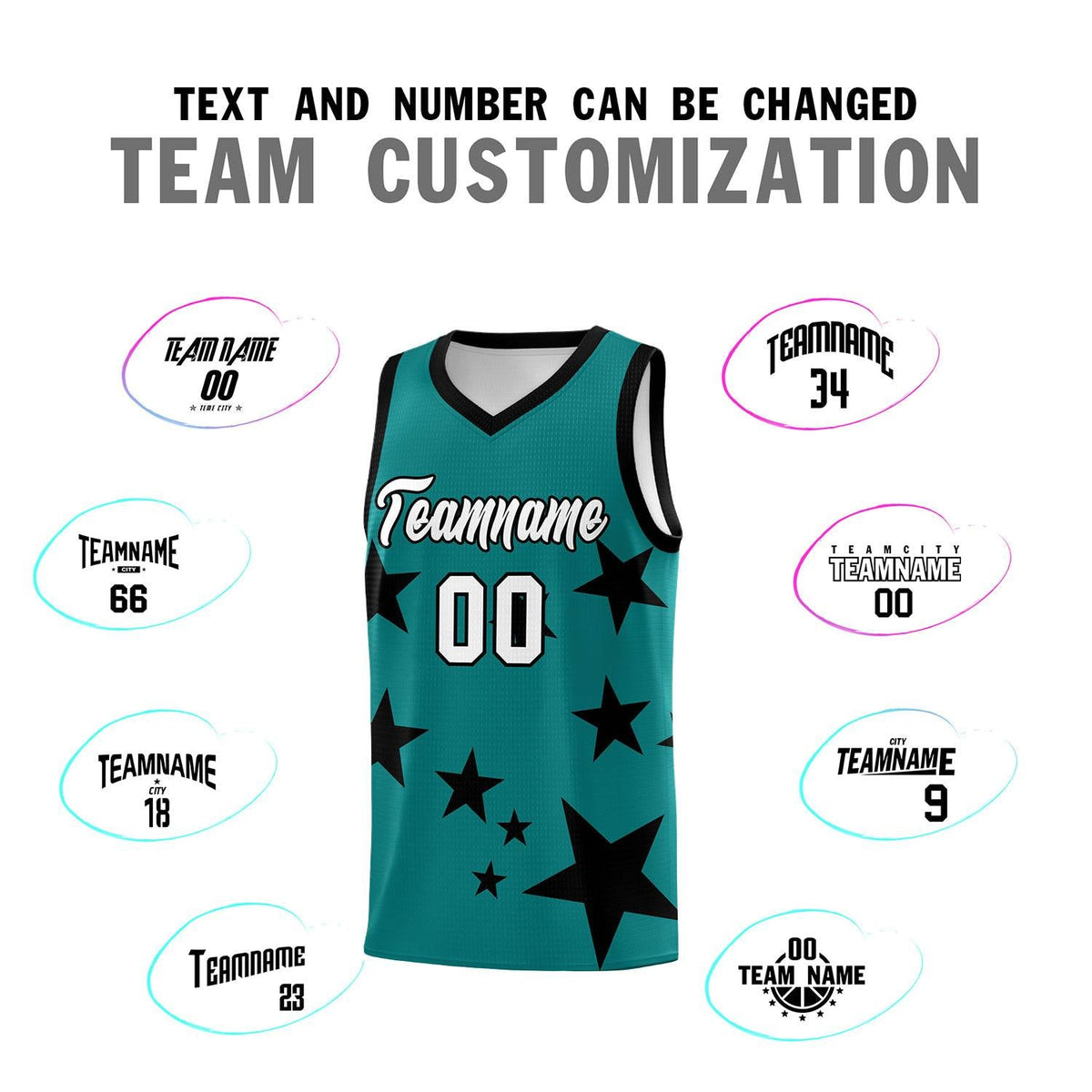 Custom Aqua Black Graffiti Pattern Star Print Basketball Jersey Kits|KXKSHOP