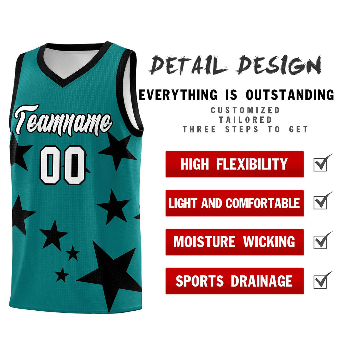 Custom Aqua Black Graffiti Pattern Star Print Basketball Jersey Kits|KXKSHOP