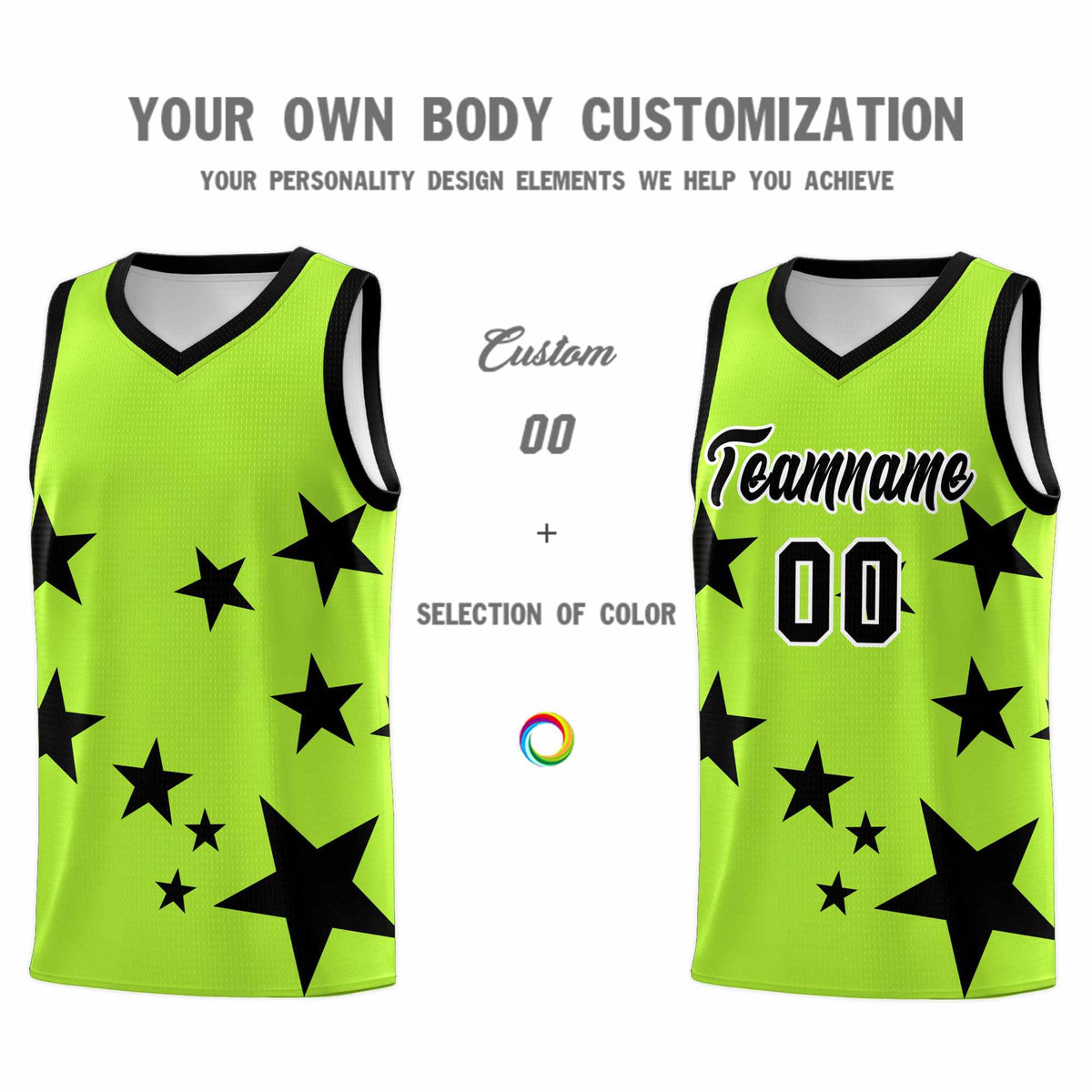 Custom Light Green Black Graffiti Pattern Star Print Basketball Jersey Kits|KXKSHOP