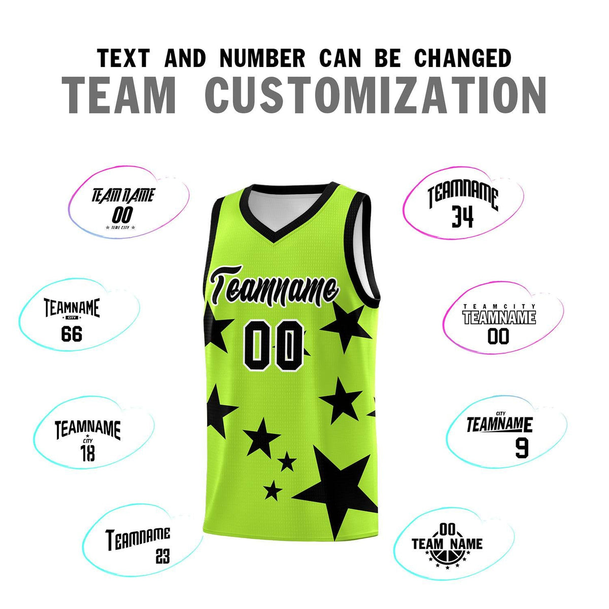 Custom Light Green Black Graffiti Pattern Star Print Basketball Jersey Kits|KXKSHOP