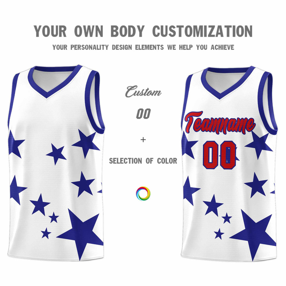 Custom White Royal Graffiti Pattern Star Print Basketball Jersey Kits|KXKSHOP