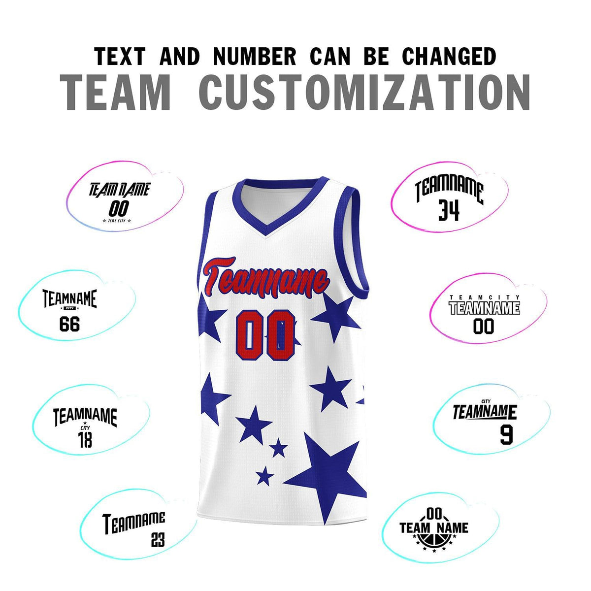 Custom White Royal Graffiti Pattern Star Print Basketball Jersey Kits|KXKSHOP