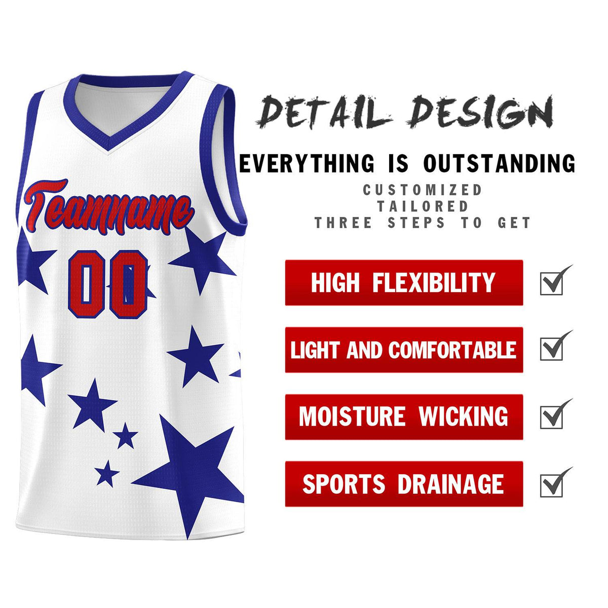 Custom White Royal Graffiti Pattern Star Print Basketball Jersey Kits|KXKSHOP