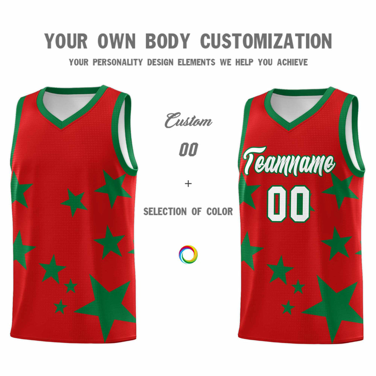 Custom Red Kelly Green Graffiti Pattern Star Print Basketball Jersey Kits|KXKSHOP