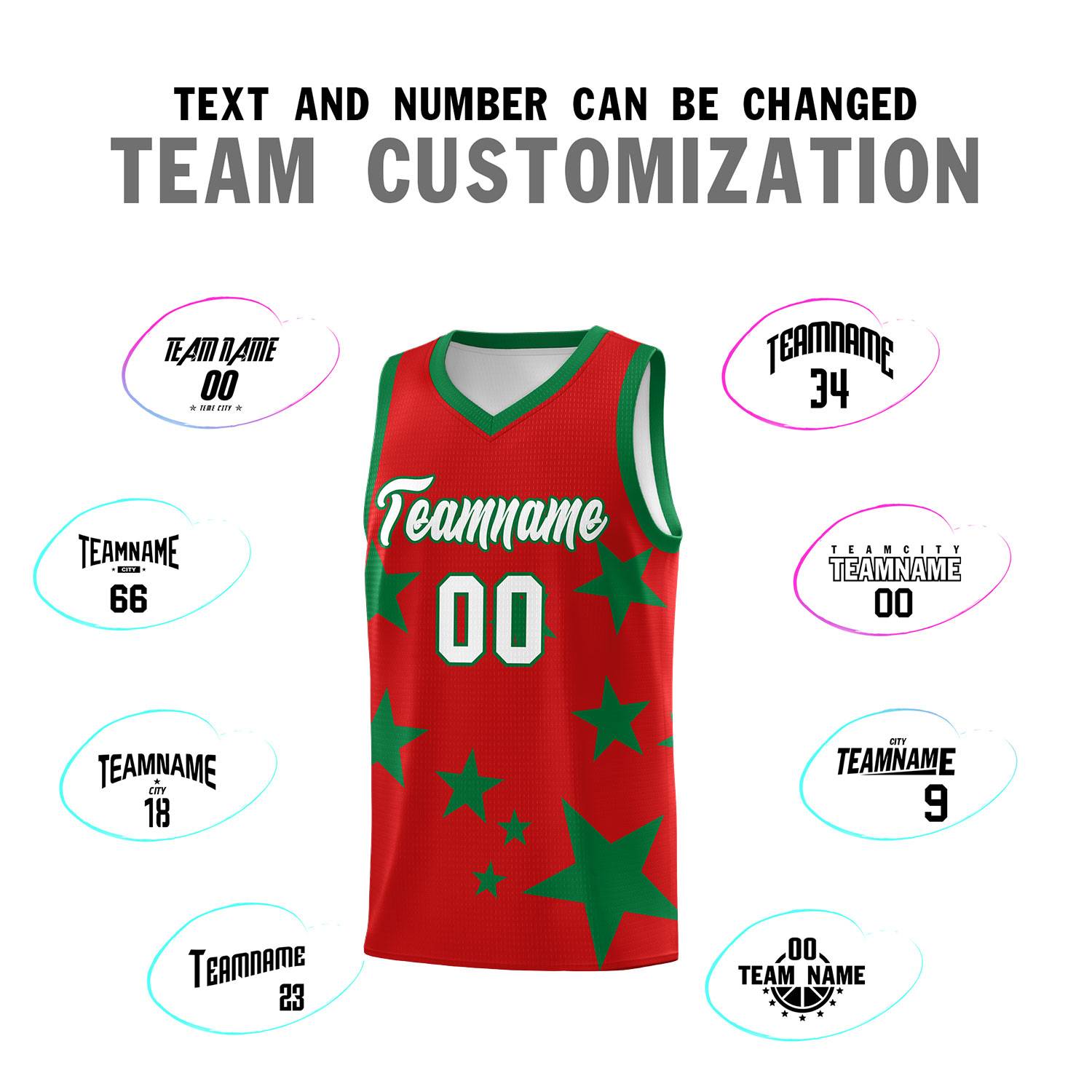 Custom Red Kelly Green Graffiti Pattern Star Print Basketball Jersey Kits|KXKSHOP