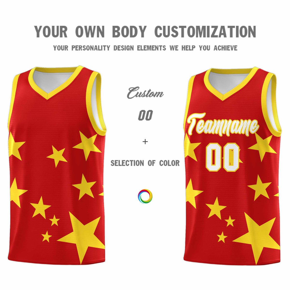 Custom Red Gold Graffiti Pattern Star Print Basketball Jersey Kits|KXKSHOP