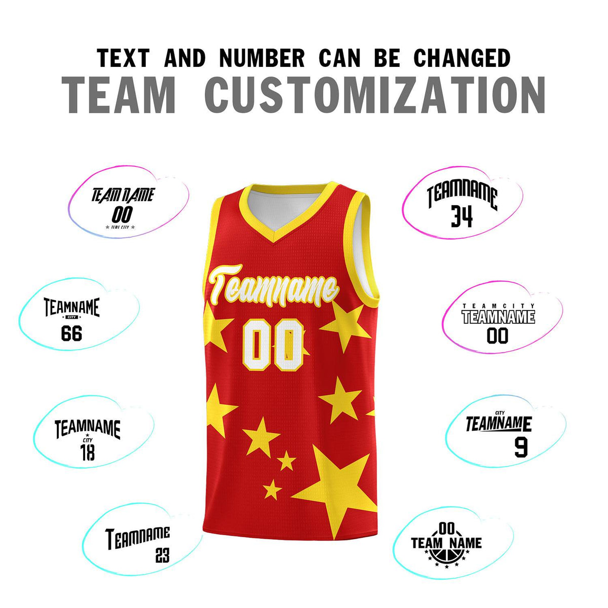 Custom Red Gold Graffiti Pattern Star Print Basketball Jersey Kits|KXKSHOP