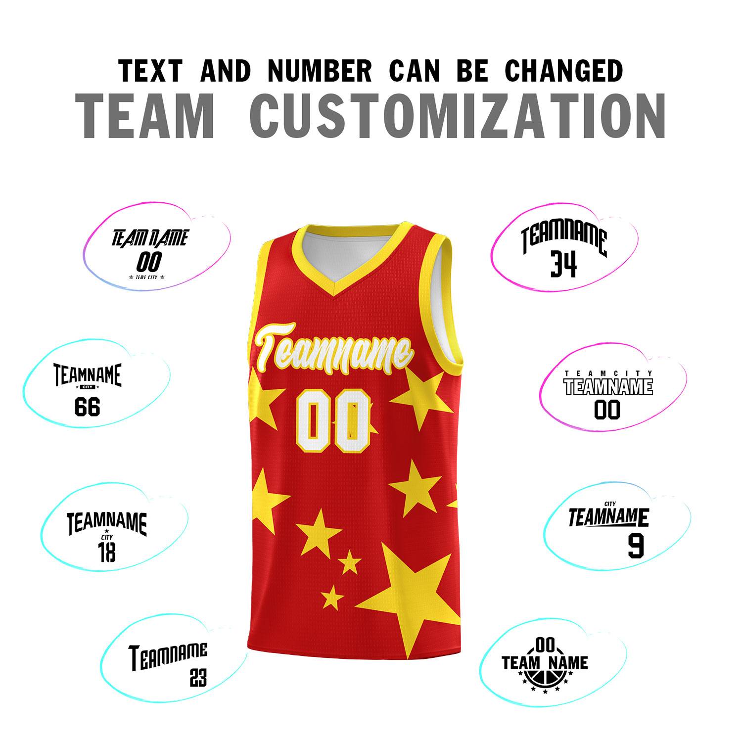 Custom Red Gold Graffiti Pattern Star Print Basketball Jersey Kits|KXKSHOP