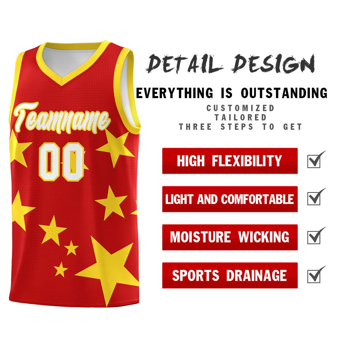 Custom Red Gold Graffiti Pattern Star Print Basketball Jersey Kits|KXKSHOP