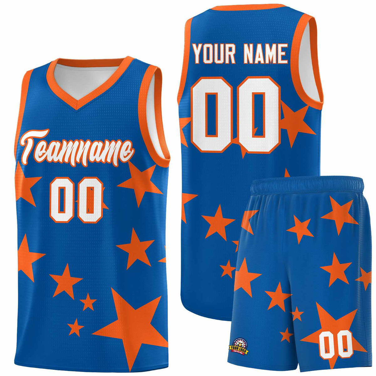 Custom Royal Orange Graffiti Pattern Star Print Basketball Jersey Kits|KXKSHOP