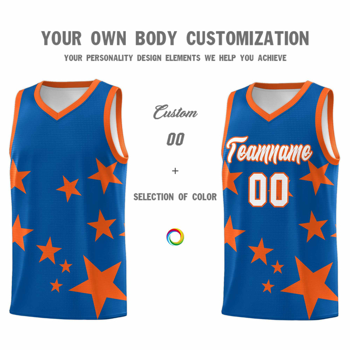 Custom Royal Orange Graffiti Pattern Star Print Basketball Jersey Kits|KXKSHOP