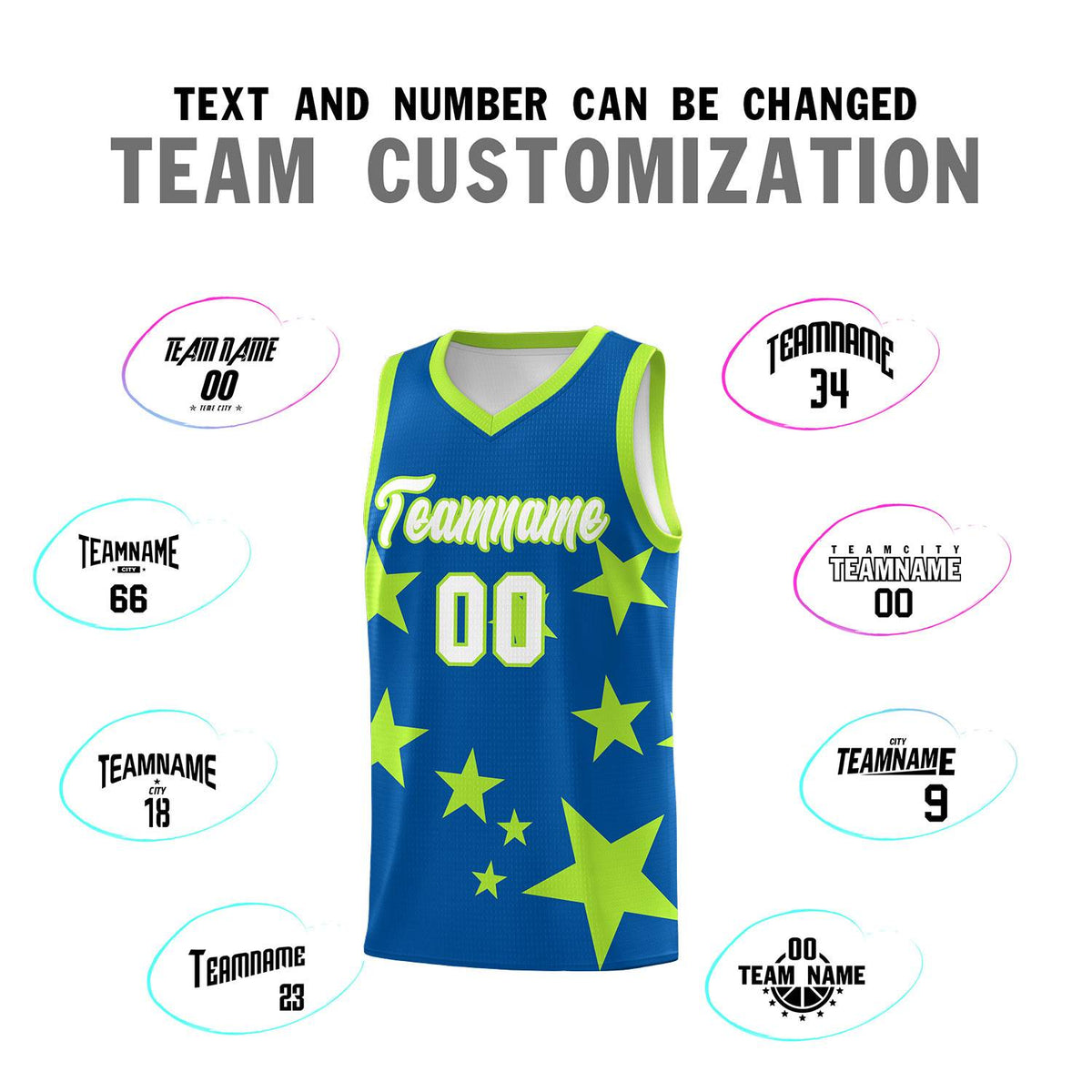 Custom Royal Light Green Graffiti Pattern Star Print Basketball Jersey Kits|KXKSHOP