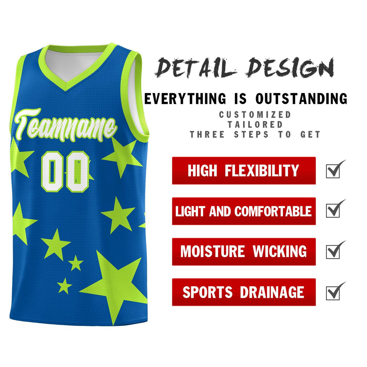 Custom Royal Light Green Graffiti Pattern Star Print Basketball Jersey Kits|KXKSHOP