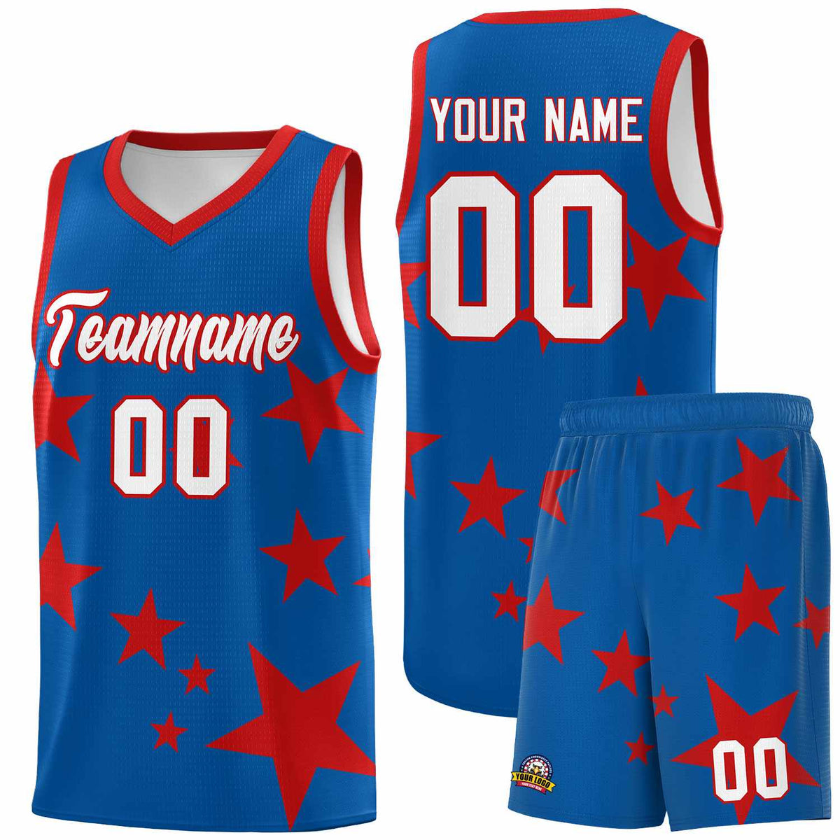 Custom Royal Red Graffiti Pattern Star Print Basketball Jersey Kits|KXKSHOP