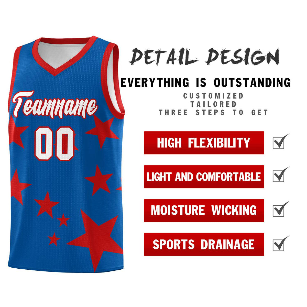 Custom Royal Red Graffiti Pattern Star Print Basketball Jersey Kits|KXKSHOP