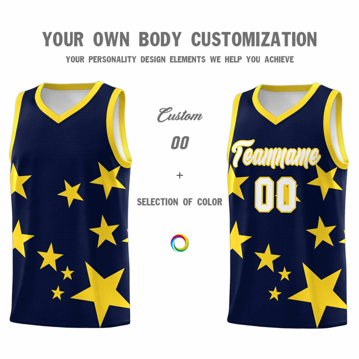 Custom Navy Gold Graffiti Pattern Star Print Basketball Jersey Kits|KXKSHOP