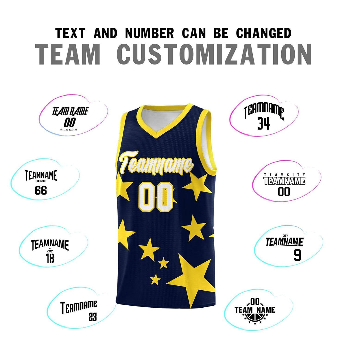 Custom Navy Gold Graffiti Pattern Star Print Basketball Jersey Kits|KXKSHOP