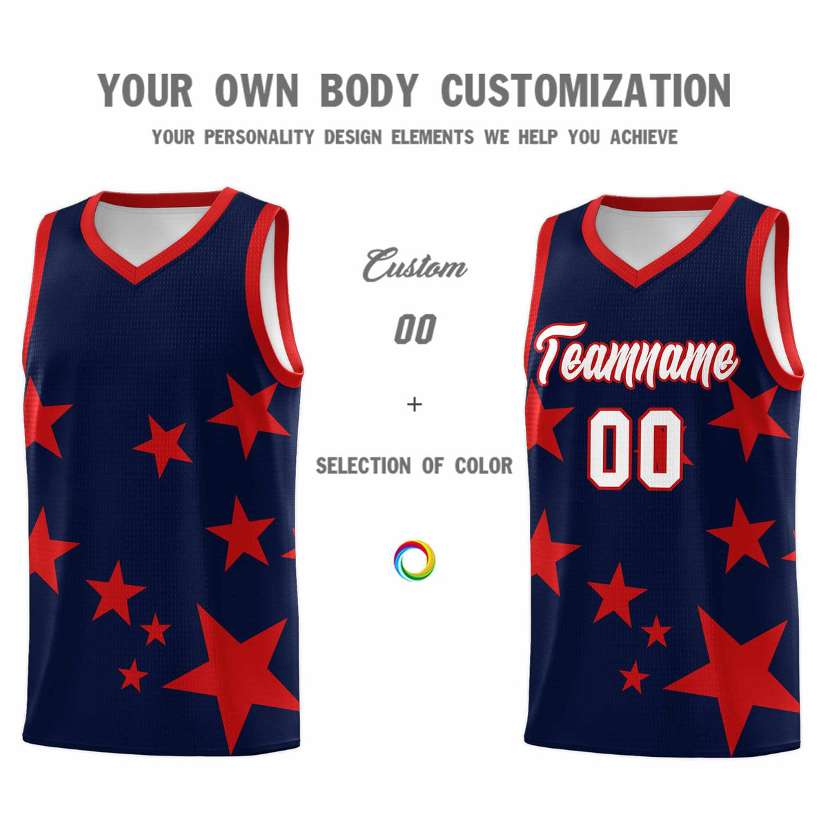Custom Navy Red Graffiti Pattern Star Print Basketball Jersey Kits|KXKSHOP