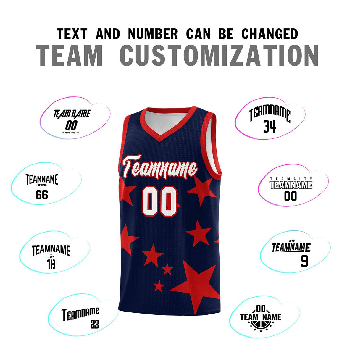 Custom Navy Red Graffiti Pattern Star Print Basketball Jersey Kits|KXKSHOP
