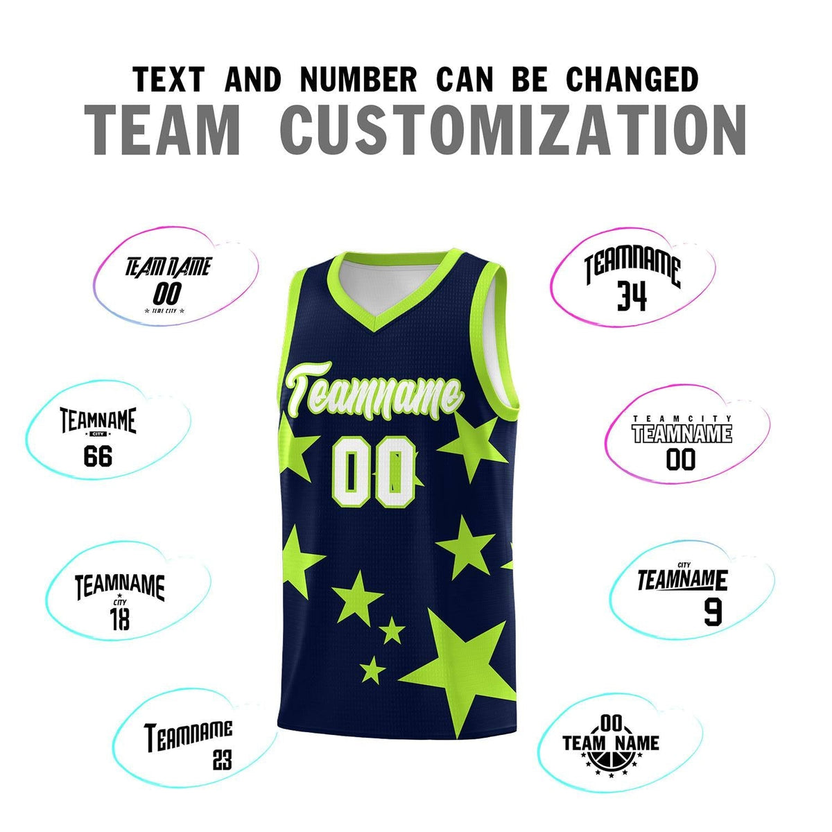 Custom Navy Light Green Graffiti Pattern Star Print Basketball Jersey Kits|KXKSHOP