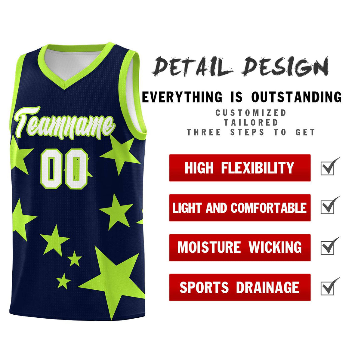 Custom Navy Light Green Graffiti Pattern Star Print Basketball Jersey Kits|KXKSHOP