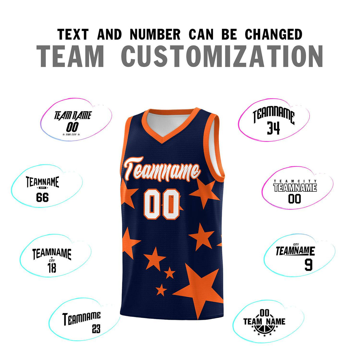 Custom Navy Orange Graffiti Pattern Star Print Basketball Jersey Kits|KXKSHOP