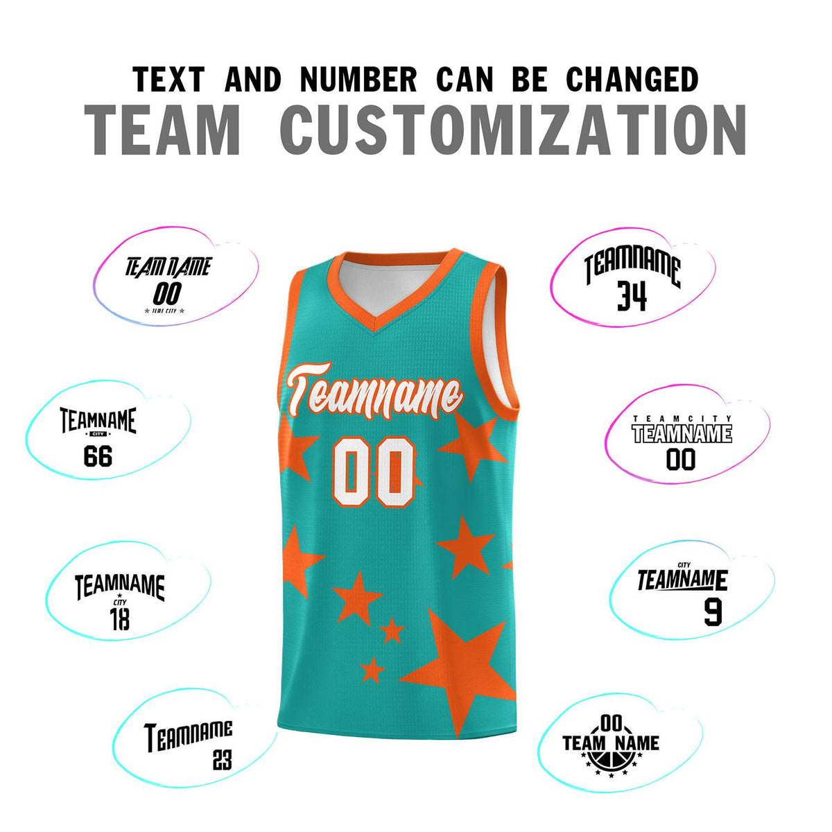 Custom Aqua Orange Graffiti Pattern Star Print Basketball Jersey Kits|KXKSHOP