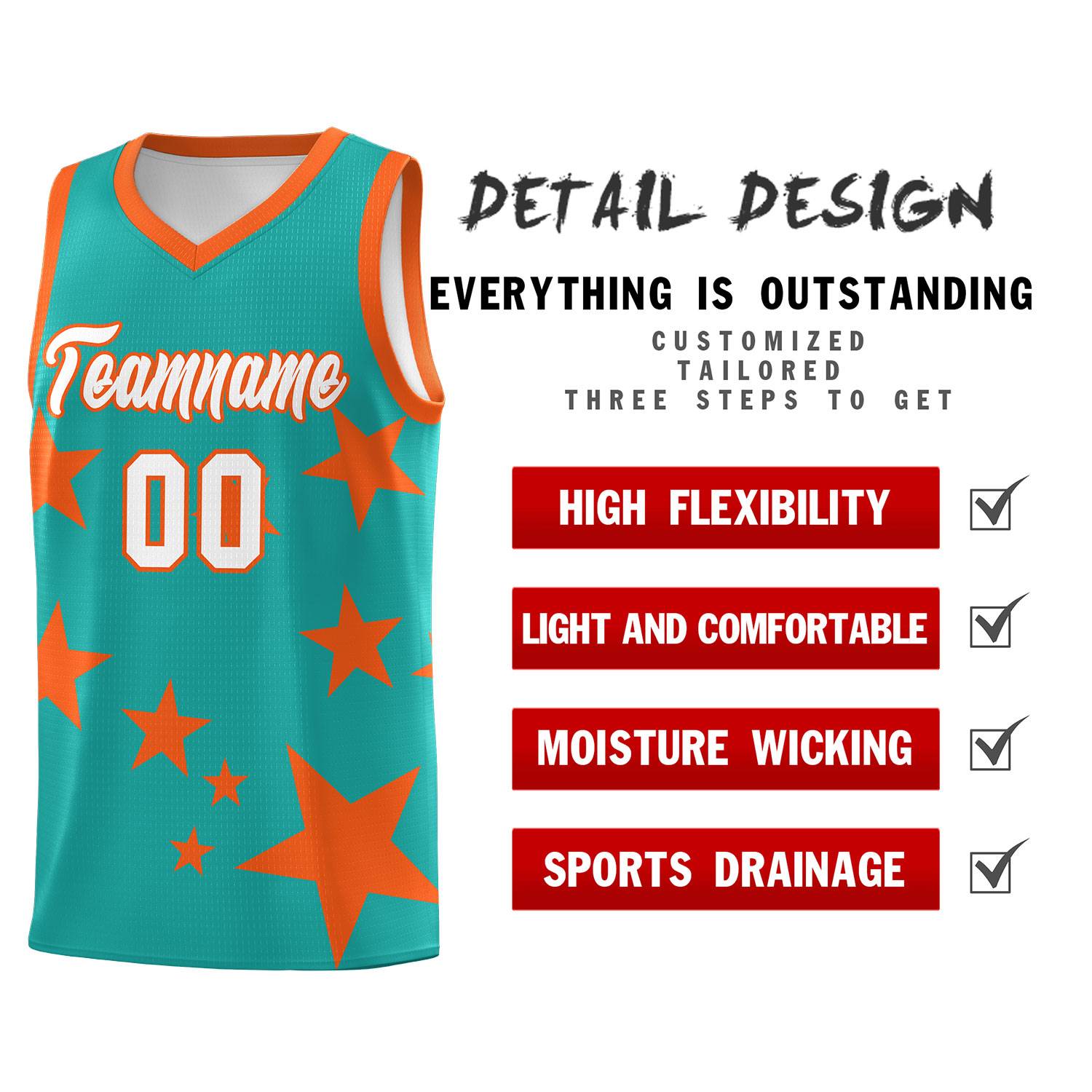 Custom Aqua Orange Graffiti Pattern Star Print Basketball Jersey Kits|KXKSHOP