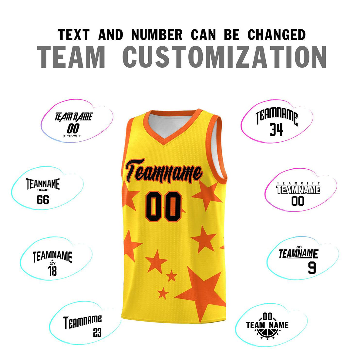 Custom Gold Orange Graffiti Pattern Star Print Basketball Jersey Kits|KXKSHOP
