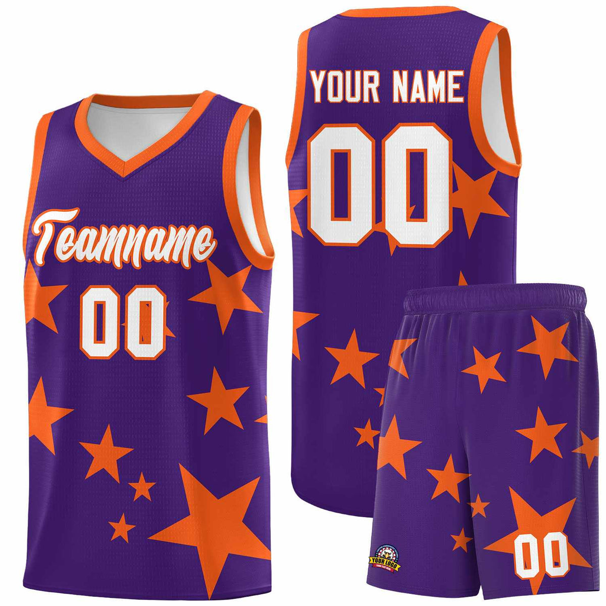 Custom Purple Orange Graffiti Pattern Star Print Basketball Jersey Kits|KXKSHOP