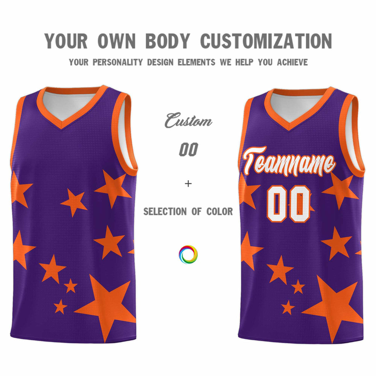 Custom Purple Orange Graffiti Pattern Star Print Basketball Jersey Kits|KXKSHOP