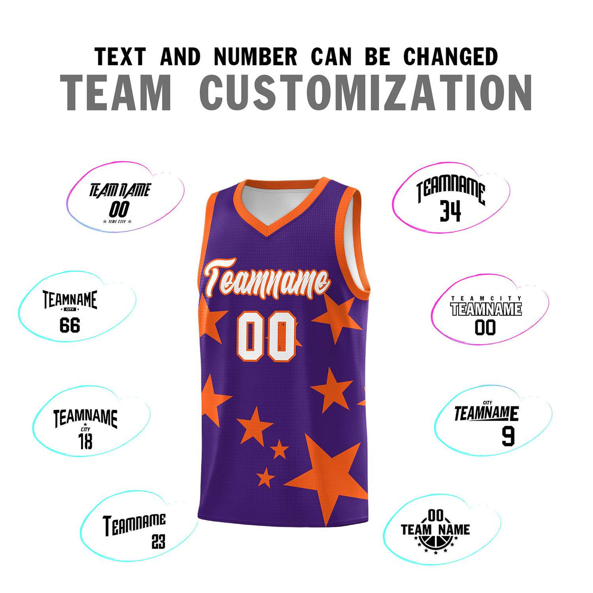 Custom Purple Orange Graffiti Pattern Star Print Basketball Jersey Kits|KXKSHOP