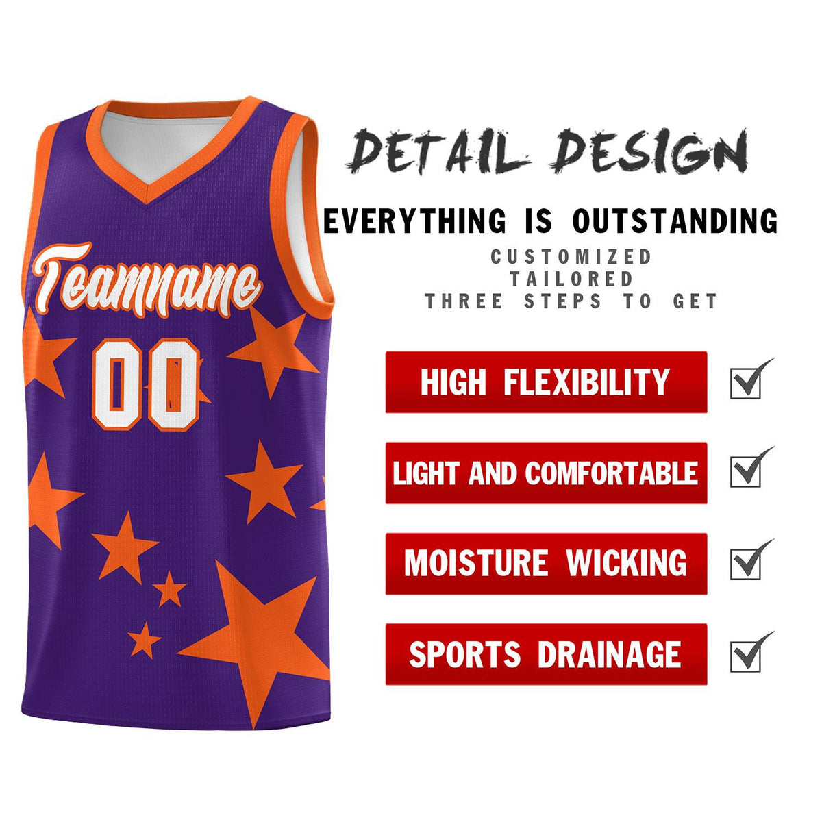 Custom Purple Orange Graffiti Pattern Star Print Basketball Jersey Kits|KXKSHOP