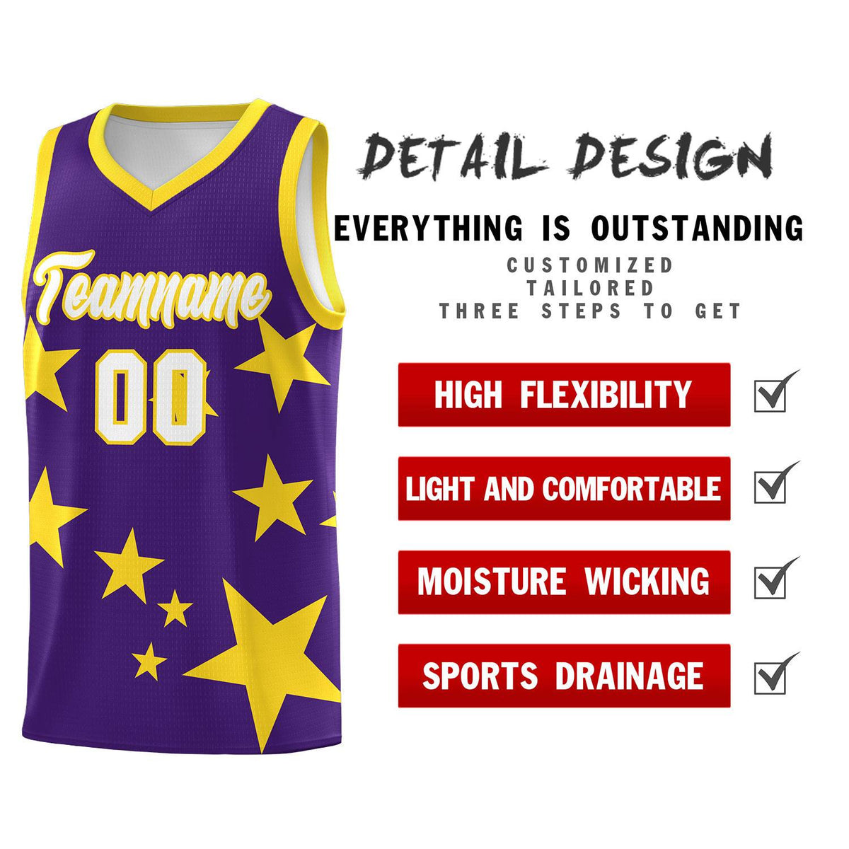 Custom Purple Gold Graffiti Pattern Star Print Basketball Jersey Kits|KXKSHOP