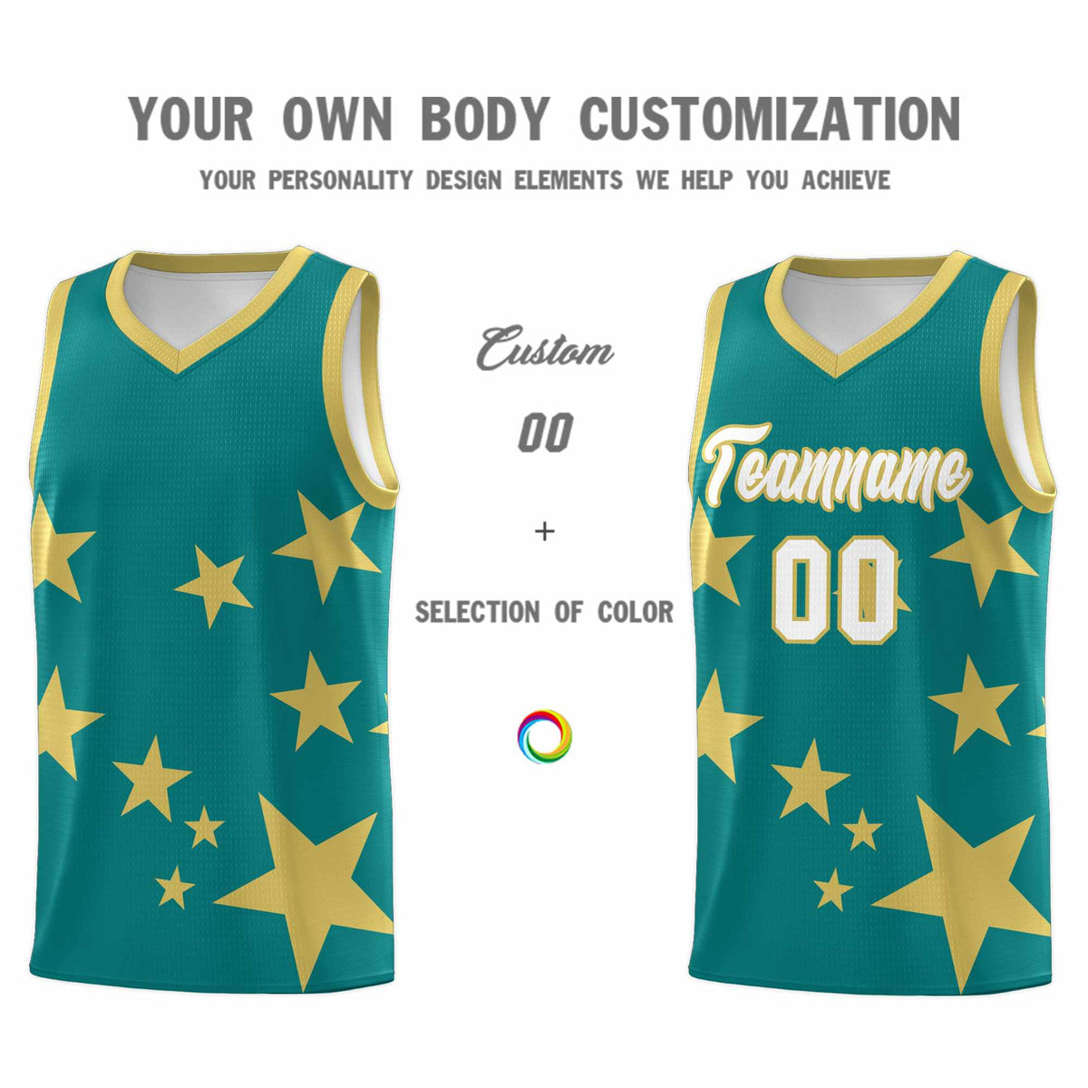 Custom Aqua Old Gold Graffiti Pattern Star Print Basketball Jersey Kits|KXKSHOP