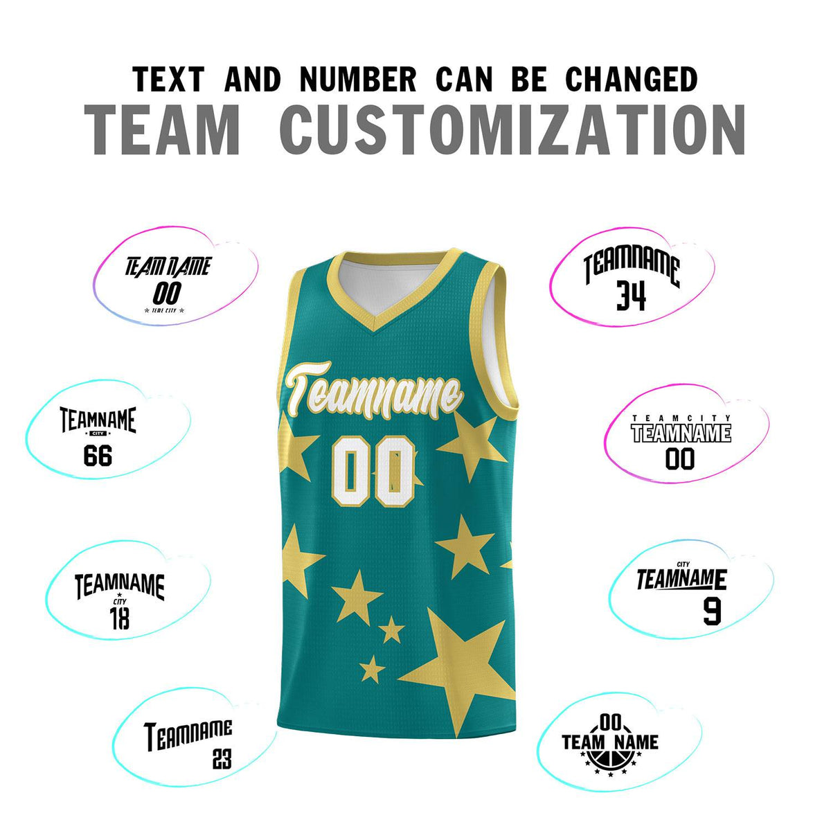 Custom Aqua Old Gold Graffiti Pattern Star Print Basketball Jersey Kits|KXKSHOP